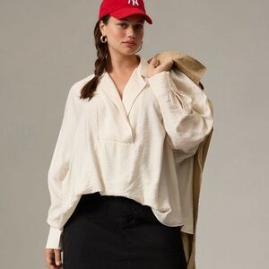 Anthropologie - The Dylon Long-Sleeve Wide-Placket Top XL White/cream